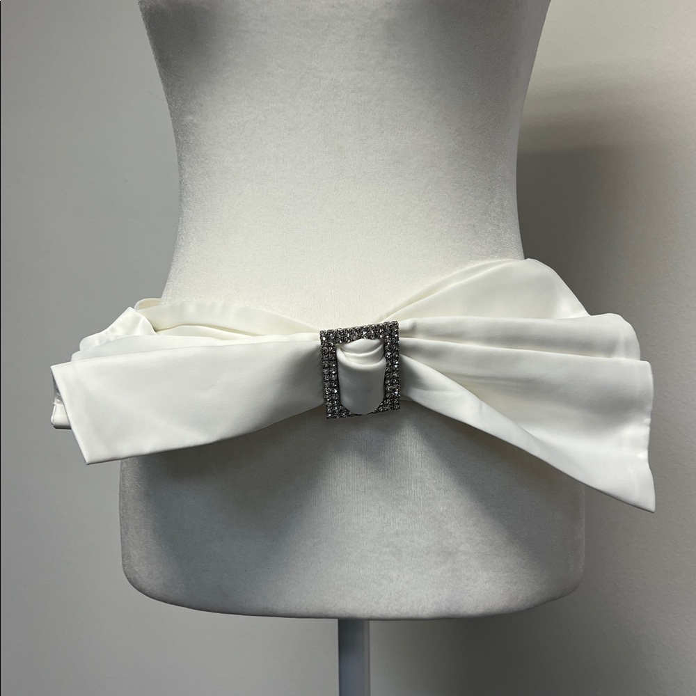 Anthropologie BHLDN White Satin Bridal Belt with Crystal Buckle